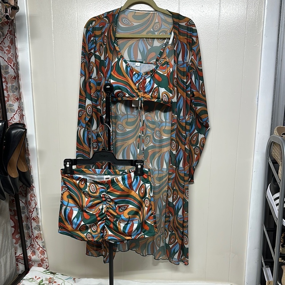 Colorful Patterned Swim Cover-Up Set